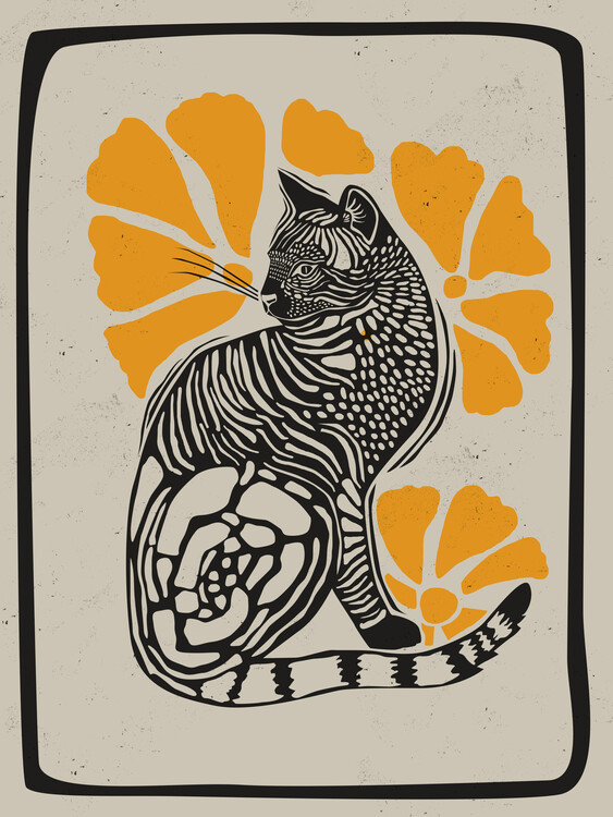 Poster Cat Linocut Style