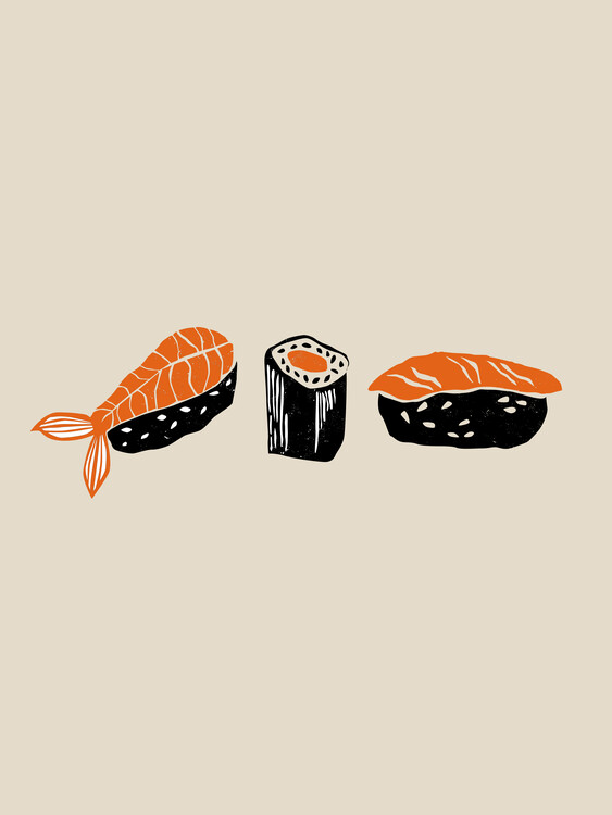 Poster Sushi Linocut Style