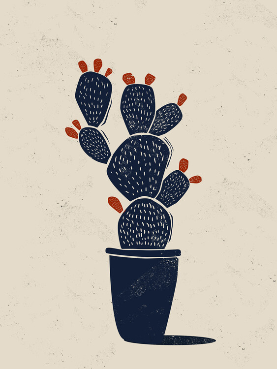 Poster Cactus Linocut Style