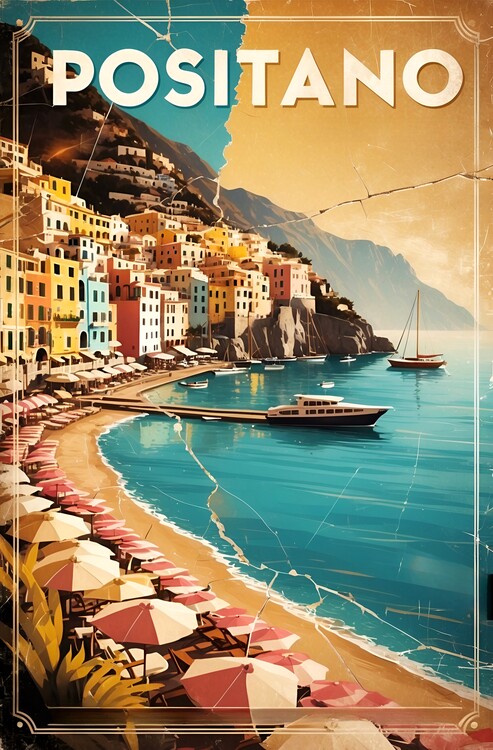 Poster Retro Positano Art – Classic Illustrations of the Amalfi Coa