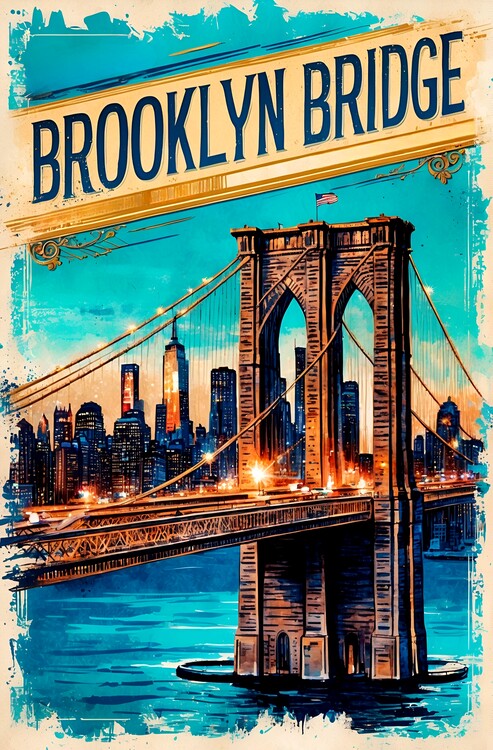 Poster Vintage Brooklyn Bridge: Iconic Illustration of NYC History