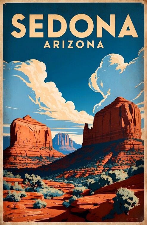 Poster Discover Vintage Sedona: Retro Illustrations of Scenic Beaut