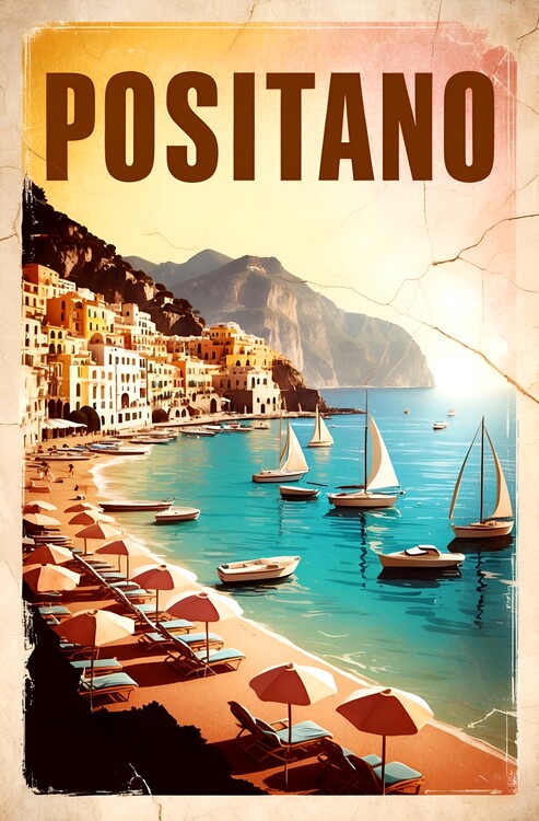 Poster Stunning Vintage Illustrations of Positano – Amalfi Coast Ch