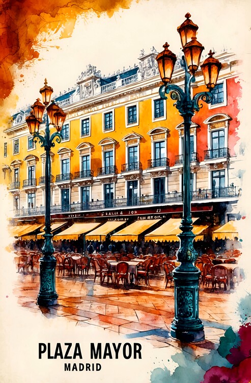 Poster Classic Madrid Art – Retro Illustrations of Plaza Mayor