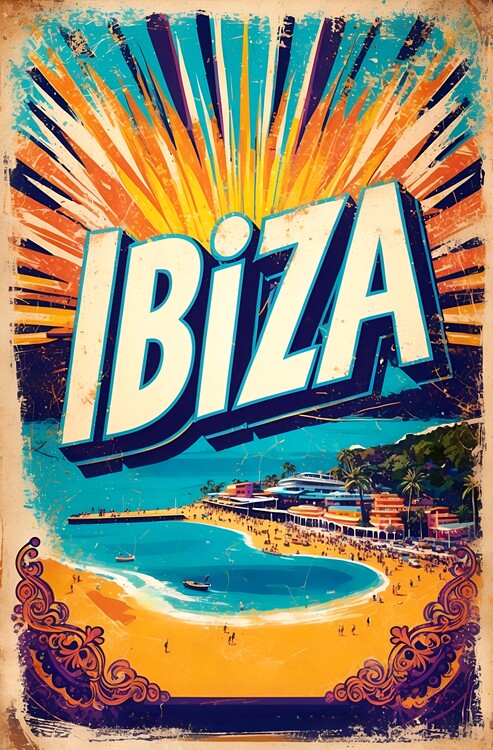 Poster Vintage Ibiza Art – Illustration of Mediterranean Bliss
