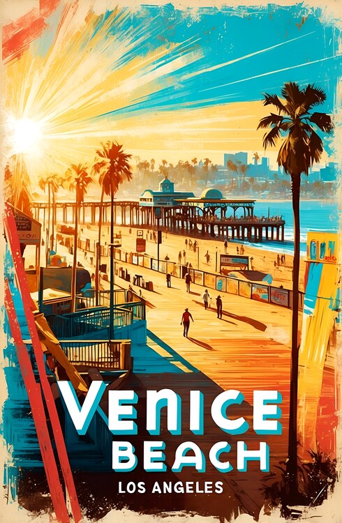Juliste Retro Venice Beach Illustration – Timeless California Coasta
