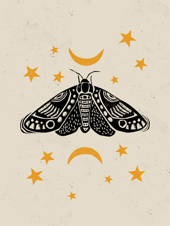 Poster Moth Linocut Style