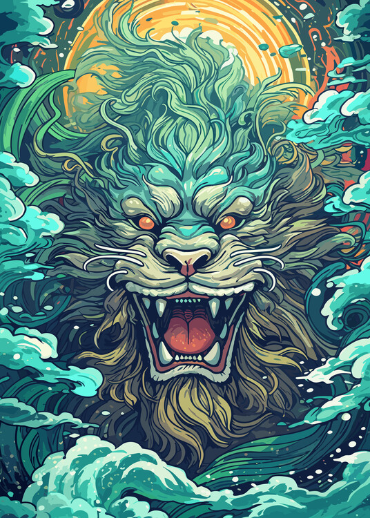 Poster Japanese Green Dragon