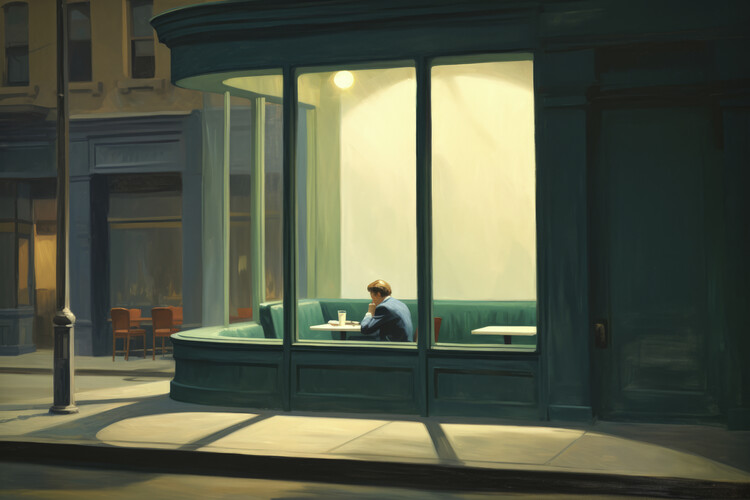 Poster Just Before Midnight in the style of Edward Hopper