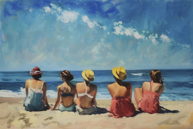 Poster Ladies Beach Day in the style of Edaerd Hopper