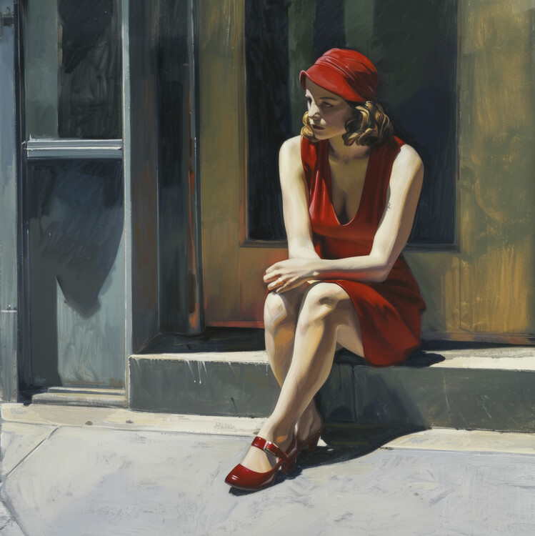 Poster Always Waiting in the style of Edward Hopper