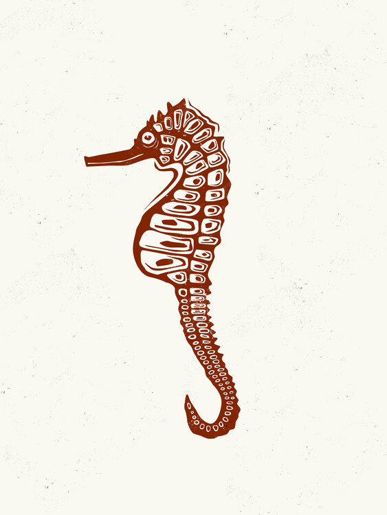Poster Seahorse Linocut Style