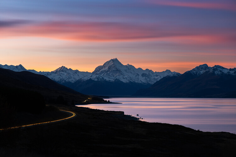 Poster Road to Mt Cook during sunrise