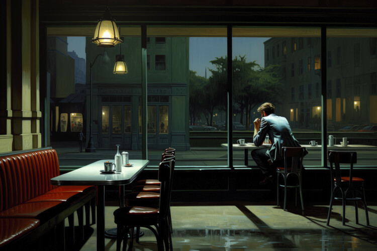 Плакат One Hour Late in the style of Edward Hopper