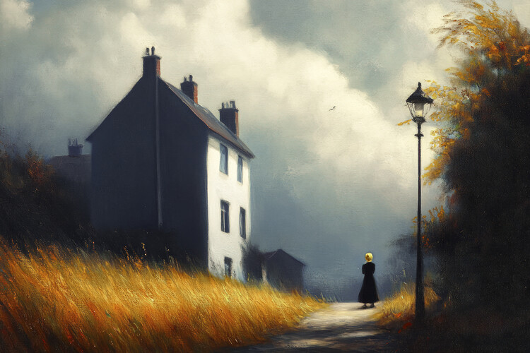 Плакат House at the top of the lane in the style of Edward Hopper