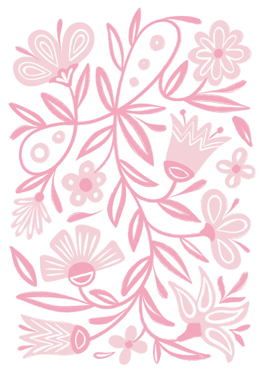 Poster Pink Folk Flowers
