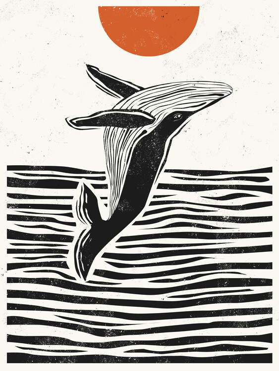 Poster Ocean Linocut Style