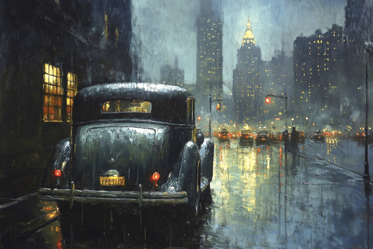 Poster Manhattan 1930 in the style of Edward Hopper