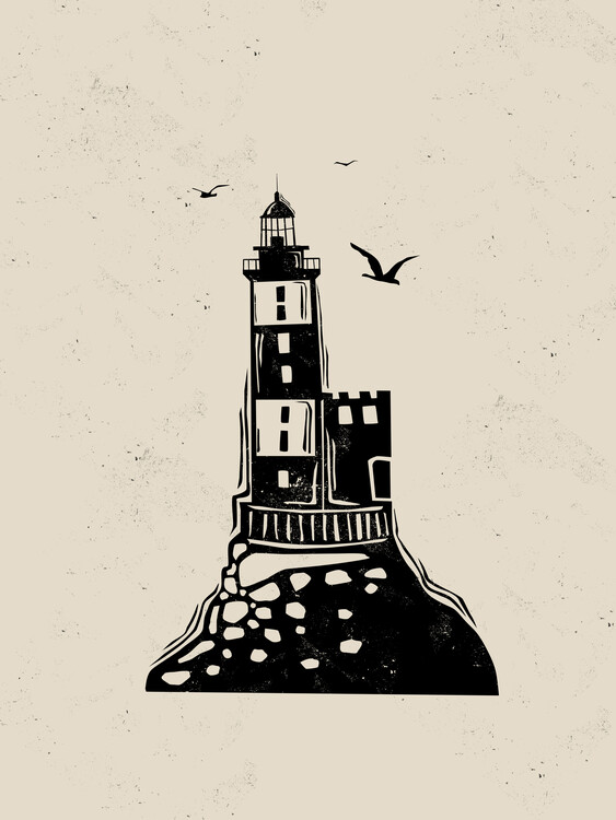 Poster Lighthouse Linocut Style