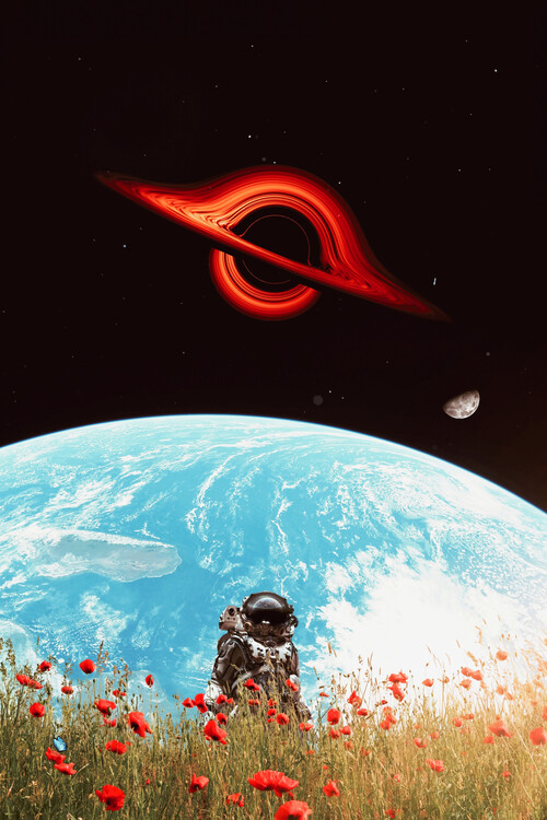 Poster Astronaut exploration in a poppy field