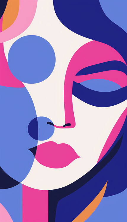 Poster Portrait in purple & white colors : Minimalist woman face