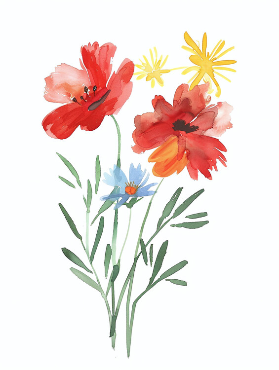 Αφίσα Watercolor flowers cut hand painting, wall decor for bedroom