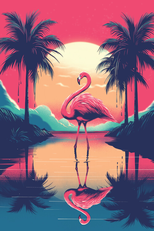 Poster Retro flamingo