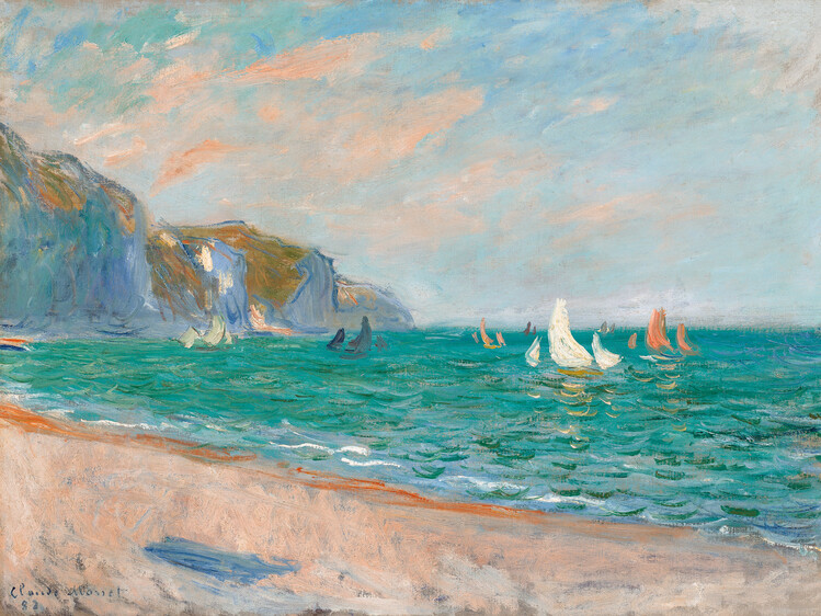 Canvas Print Boats Below the Pourville Cliffs