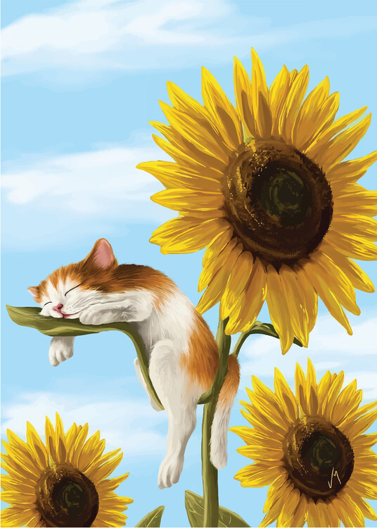 Poster Sleepy Sunflower Kitty