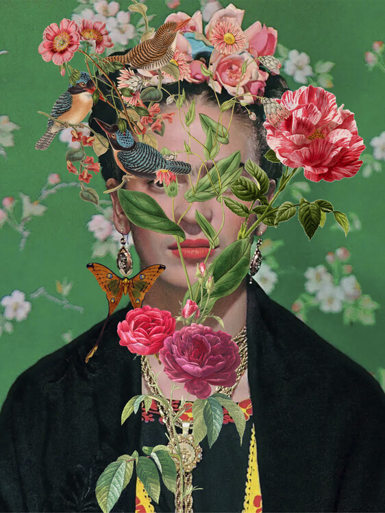 Poster frida kalho collage flowers