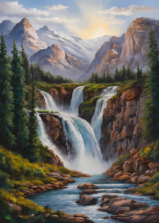 Poster Waterfall in Forest Nature