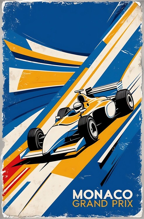 Canvas Print Retro Monaco Grand Prix Poster: Abstract Vintage Racing