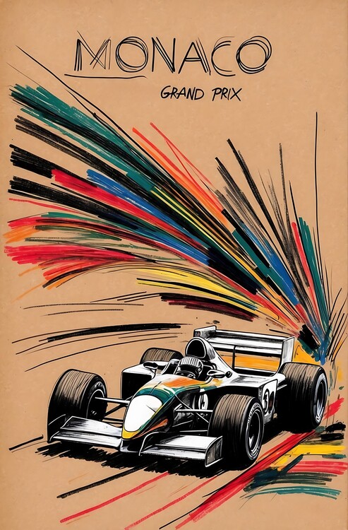 Poster Classic Monaco Grand Prix Poster: Abstract Vintage Racing
