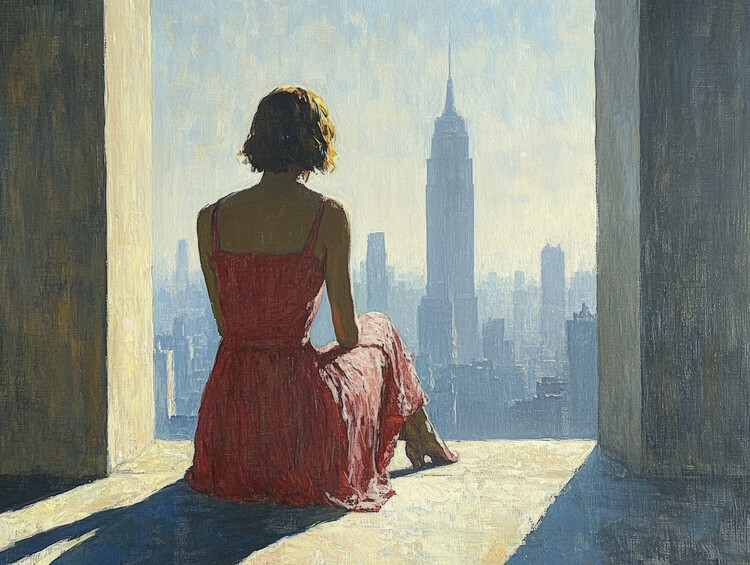 Poster Room with a view in the style of Edward Hopper