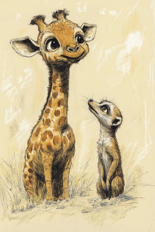 Плакат The baby Giraffe and the Meerkat  Children's Dreams