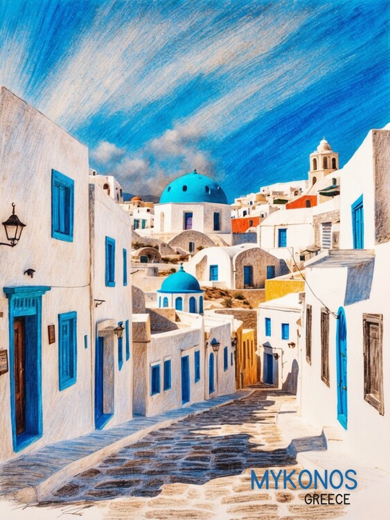 Plakát Discover Mykonos Through Exquisite Vintage Art Illustration