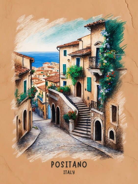 Plakát Vintage-Inspired Positano Prints: Capturing the Amalfi Coast