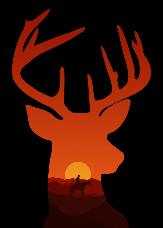 Canvas Print Deer Dead Silhouette Red