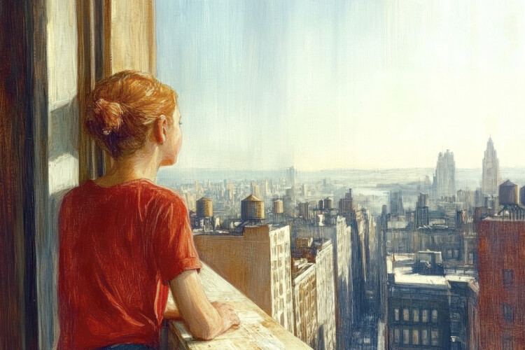 Poster City Life in the style of Edward Hopper