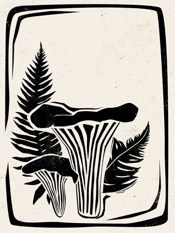 Poster Mushroom Linocut Style
