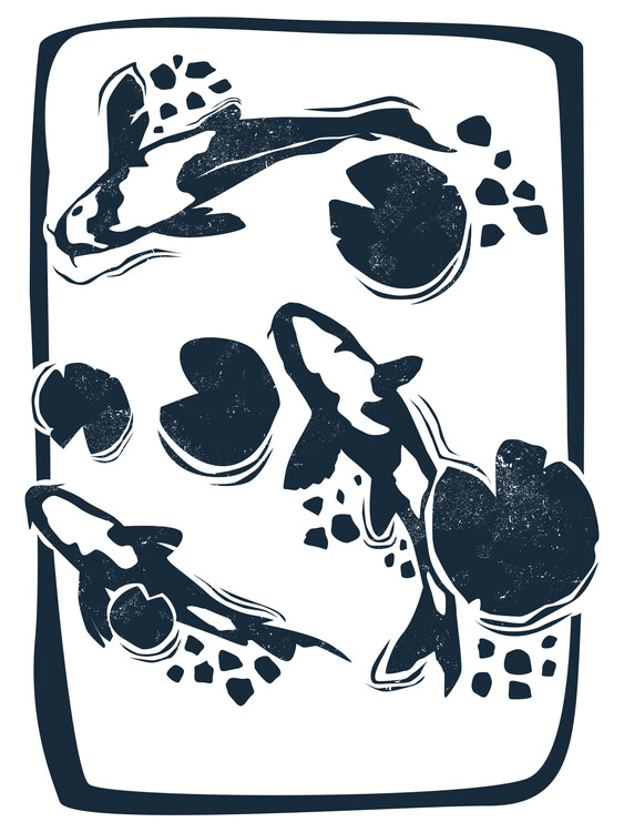 Poster Lotos Lake Linocut Style