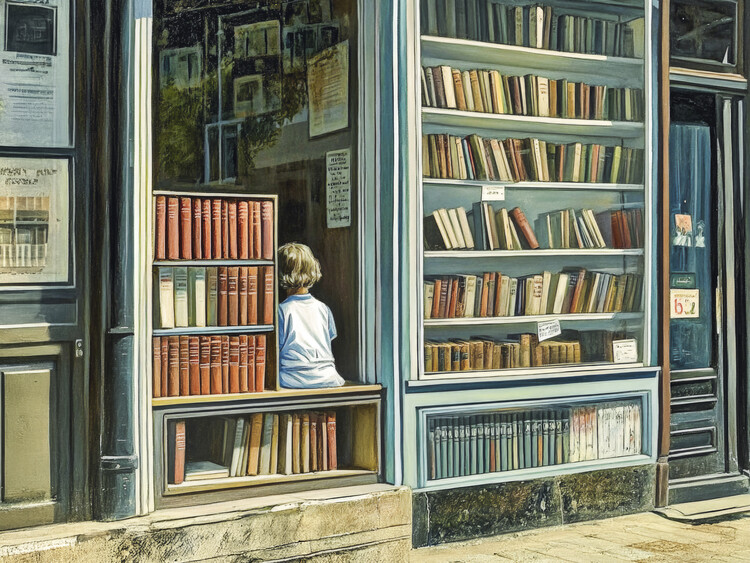 Плакат The Little Book Reader in the style of Edward Hopper