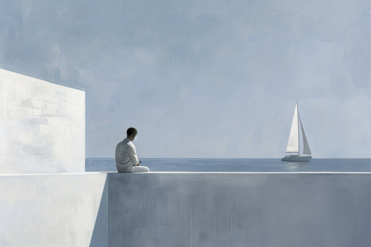 Poster Minimalist Blue in the stle of Edward Hopper