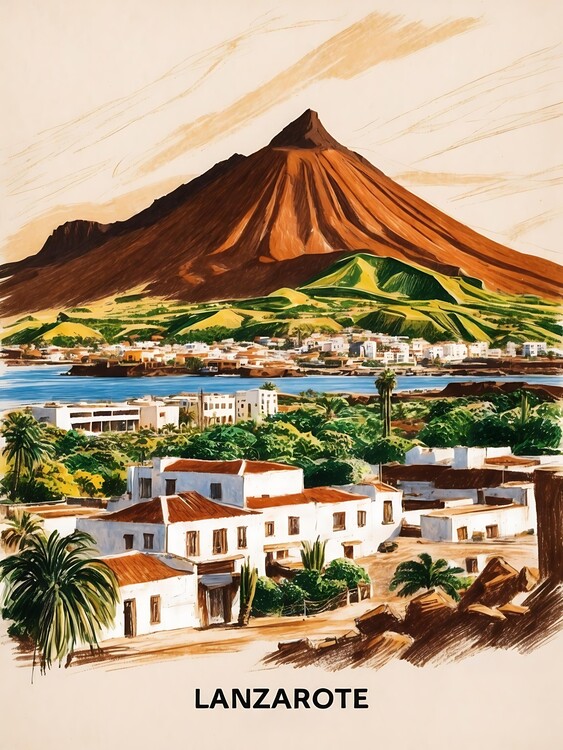 Plakát Lanzarote’s Volcanic Landscapes Illustrated in Vintage Art