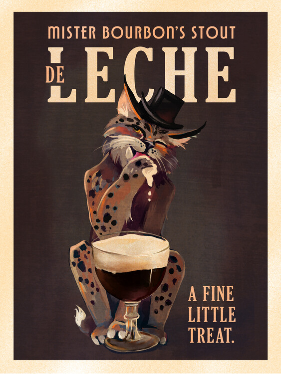 Poster Bourbon De Leche Guinness Style Cat Art