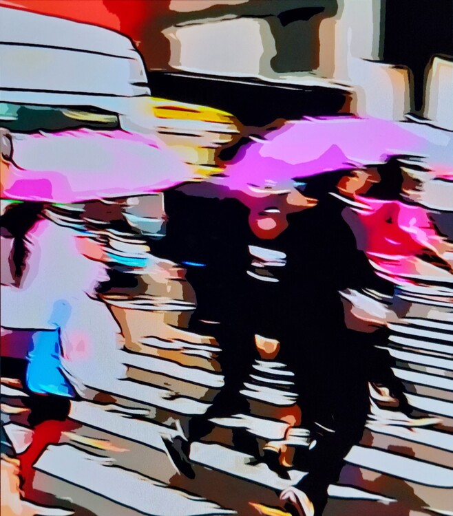 Plagát Purple umbrellas