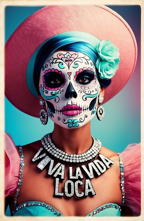 Плакат Vibrant Colorful Catrina Calavera Vintage Illustration