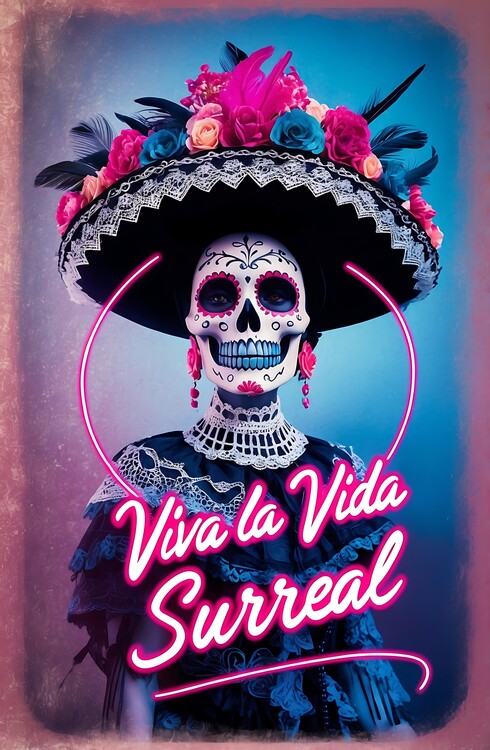 Плакат Colorful Vintage Catrina Calavera Art Day of the Dead