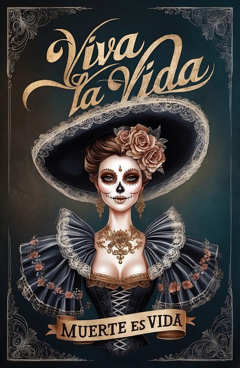 Плакат Day of the Dead Vintage Catrina Art with Calavera Skull
