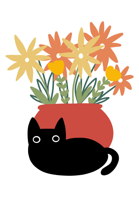 Poster Cat and flower vase